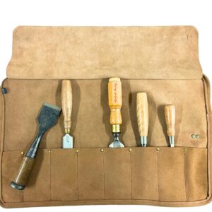 Split Leather Suede Tool Roll - 8 Pocket